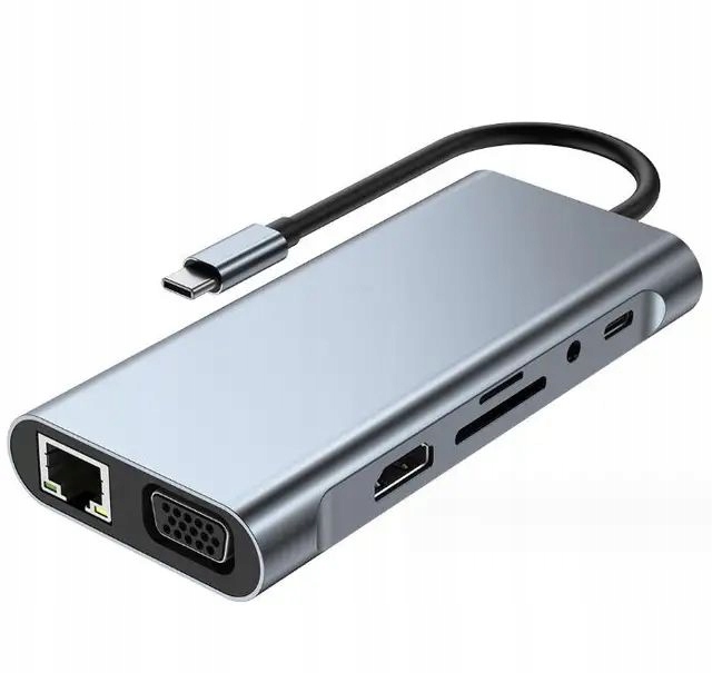 Stacja Dokująca Hub Usb-c 11 Portów Hdmi 4K Vga Lan Usb 3.0 Pd Sd