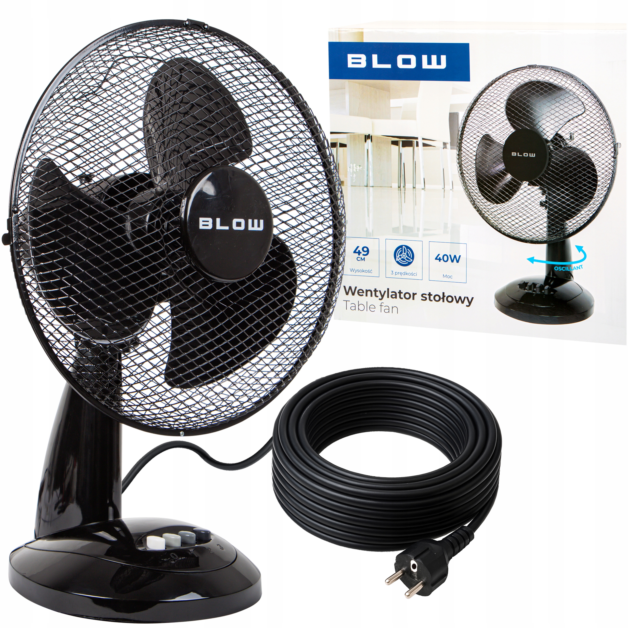 Silný Tichý Ventilátor Otočný Stolní Ventilátor 3 Režimy Oscilace 40W 30CM