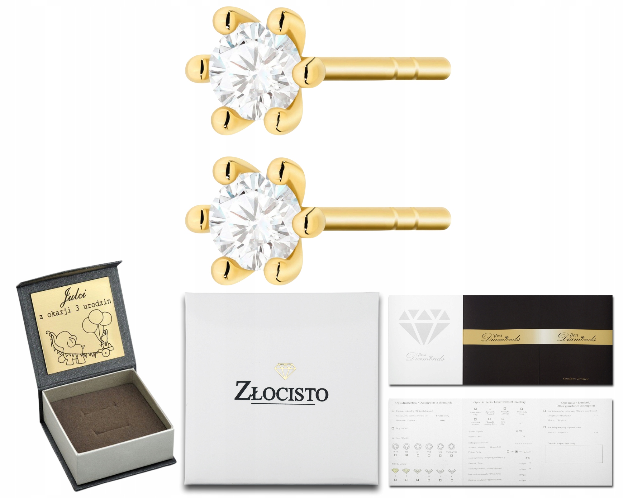 Zlaté Náušnice Klasické V 6 Tlapkách S Diamantem Na Tyči, Zlato 585