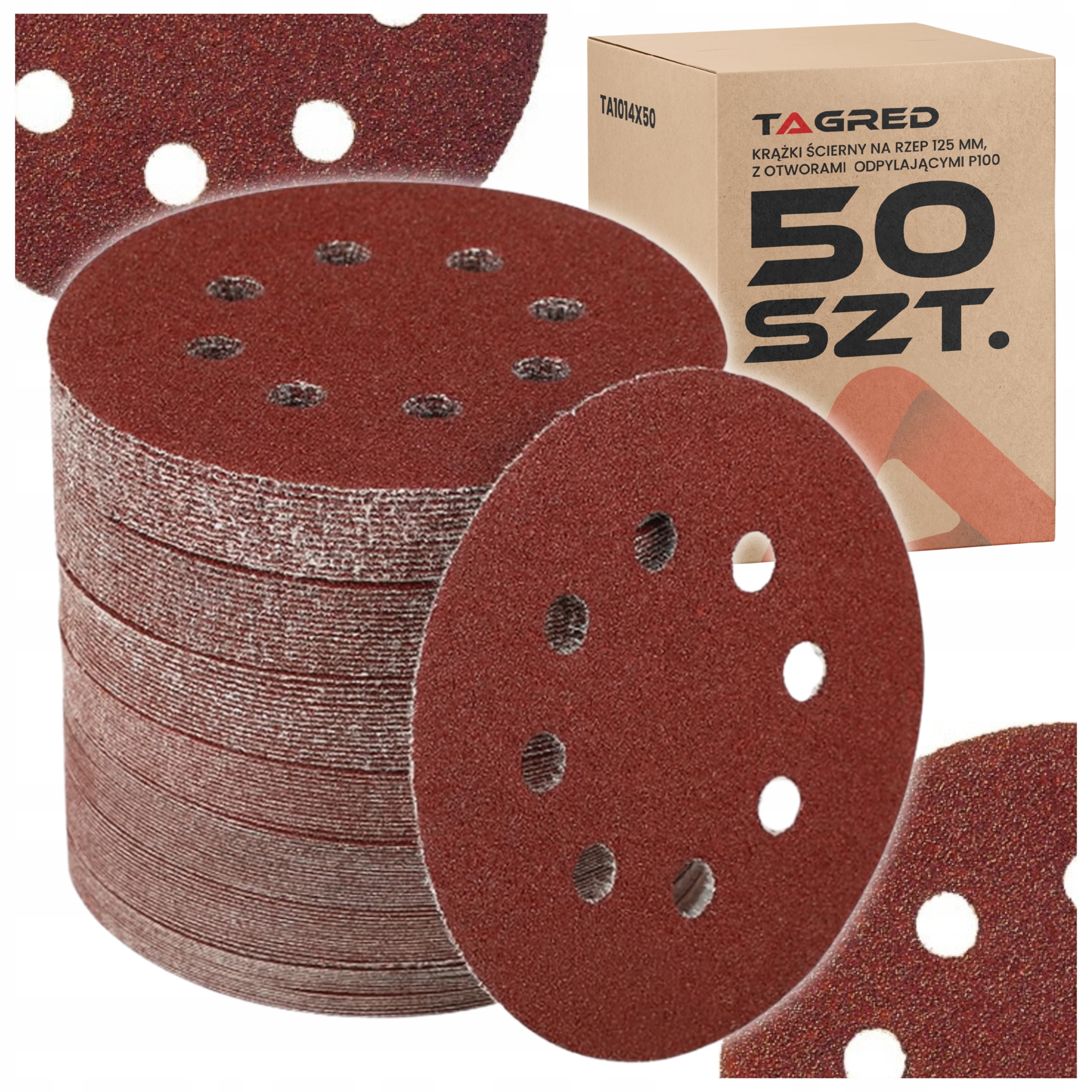 50x papier ścierny 125 mm P100 krążki ścierne papier z otworami rzep