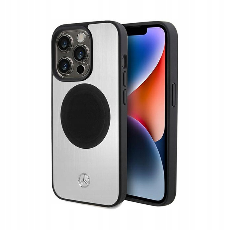 Mercedes Leather & Alu MagSafe – Pouzdro pro iPhone 15 Pro (stříbrné)