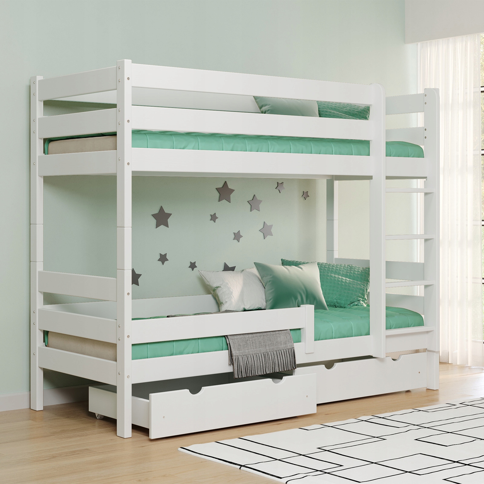 Łóżko piętrowe dla rodzeństwa Gagatek Lux 200x90 drewno 2w1 Biały