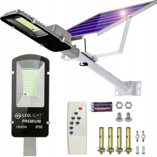 Lampa Solarna 1500W Z Czujnikiem Ruchu I Zmierzchu Pilot Panel Mocna Led