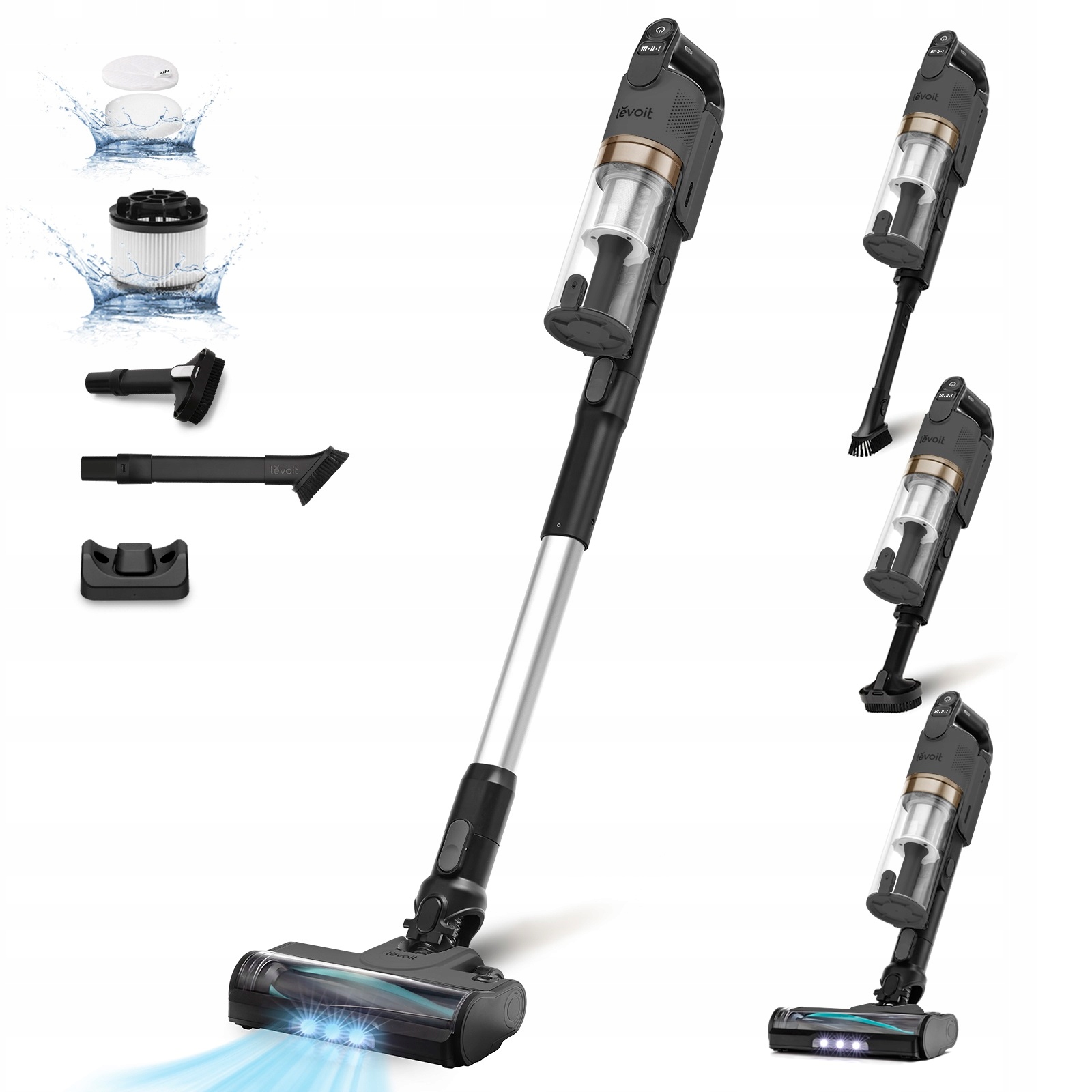 Odkurzacz bezprzewodowy pionowy Levoit LVAC-200 elektroszczotka Led szary