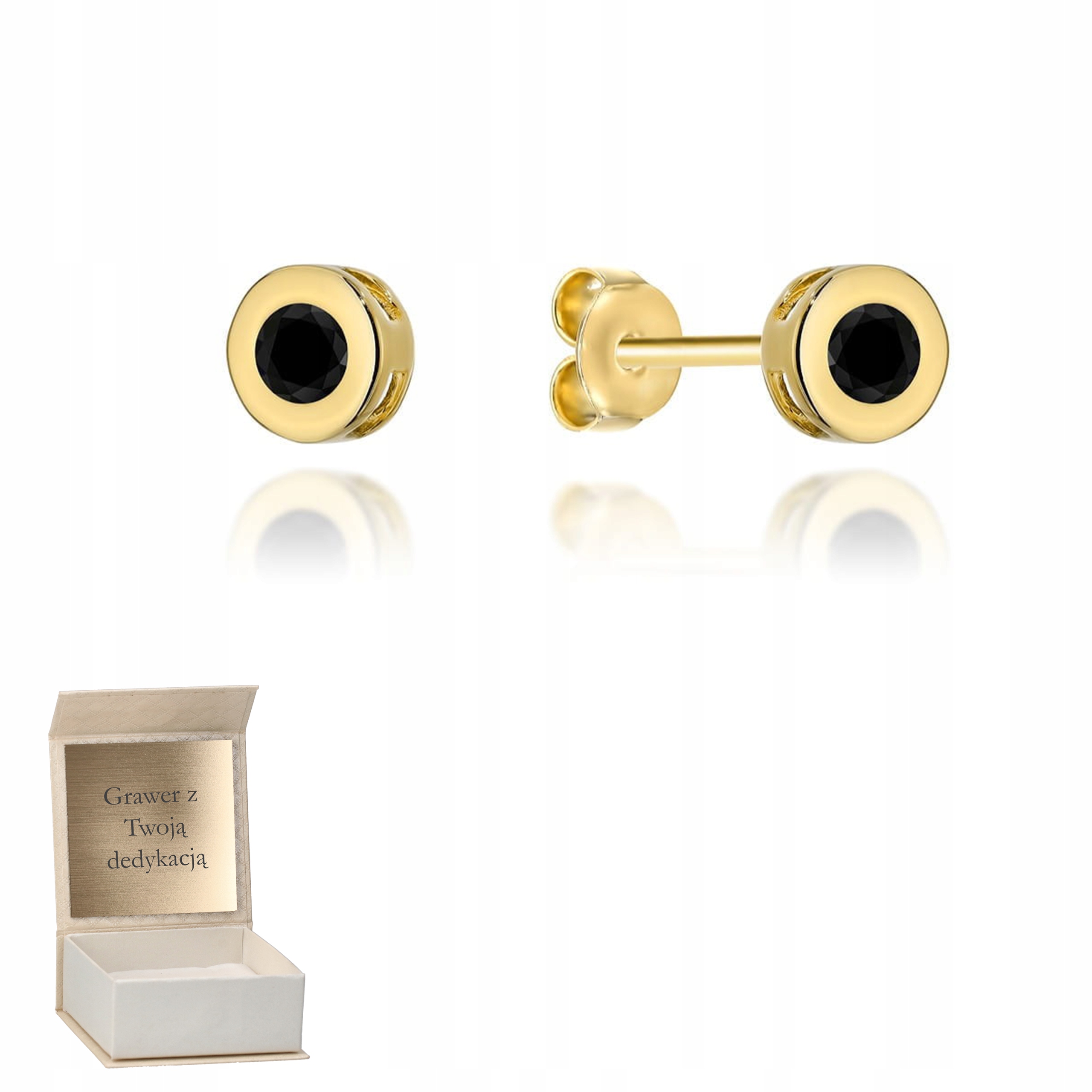 Zlaté náušnice Kolečka s černým kamenem tyčinka zlato ryzost 585 Gravírování