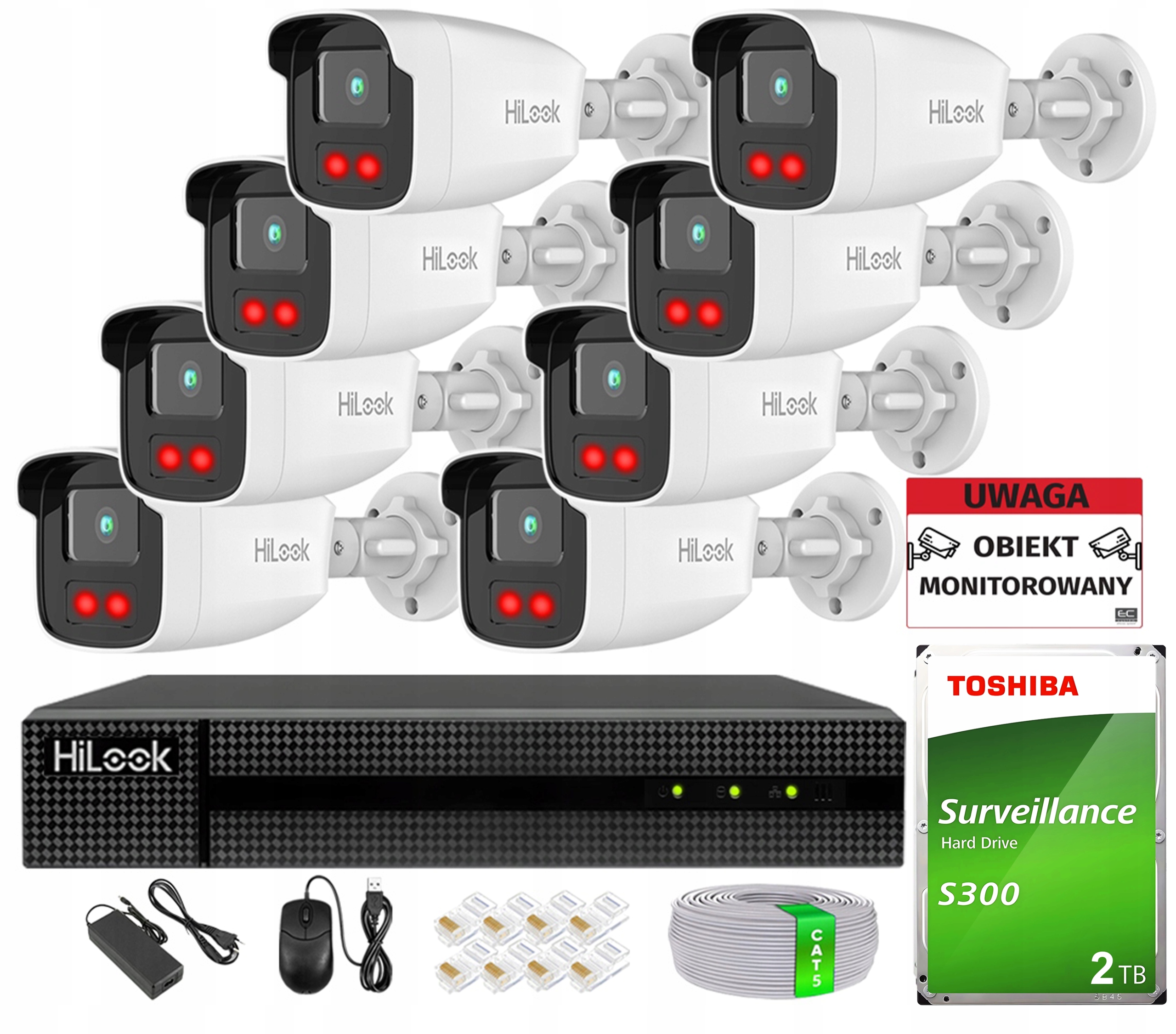 Sada pro monitorování 8x IPCAM-B4-50IR Ir 50 m 4MPx HiLook od Hikvision 2TB