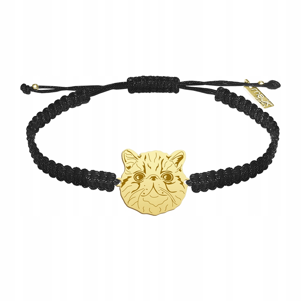 Zlatý náramek s Exotic Shorthair Cat 925 Šperky Makramé Gravírování