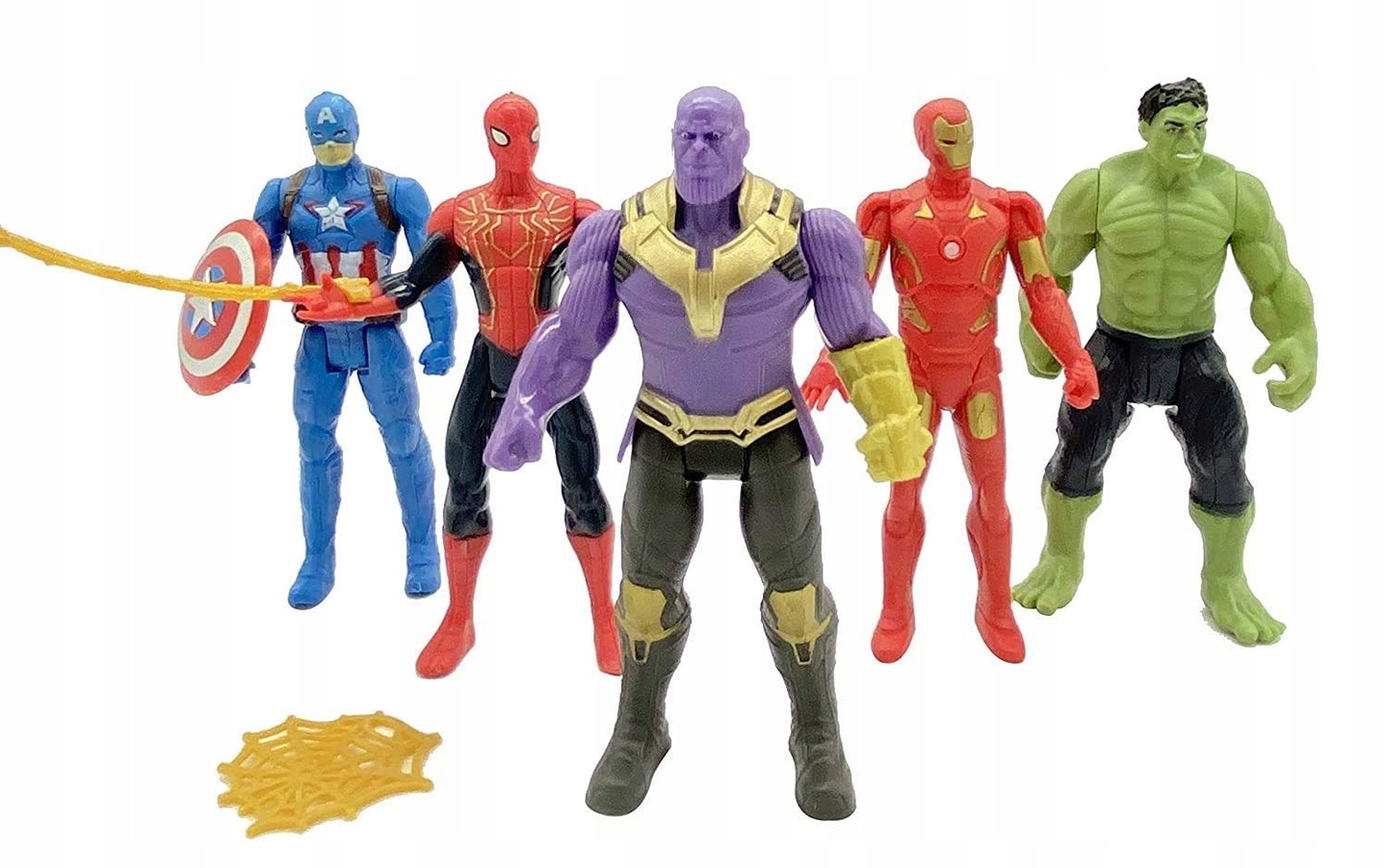 ZESTAW 5 FIGURK AVENGERS AKCESORIA HULK IRON SPIDERMAN THANOS AMERYKA 12CM Marka inna