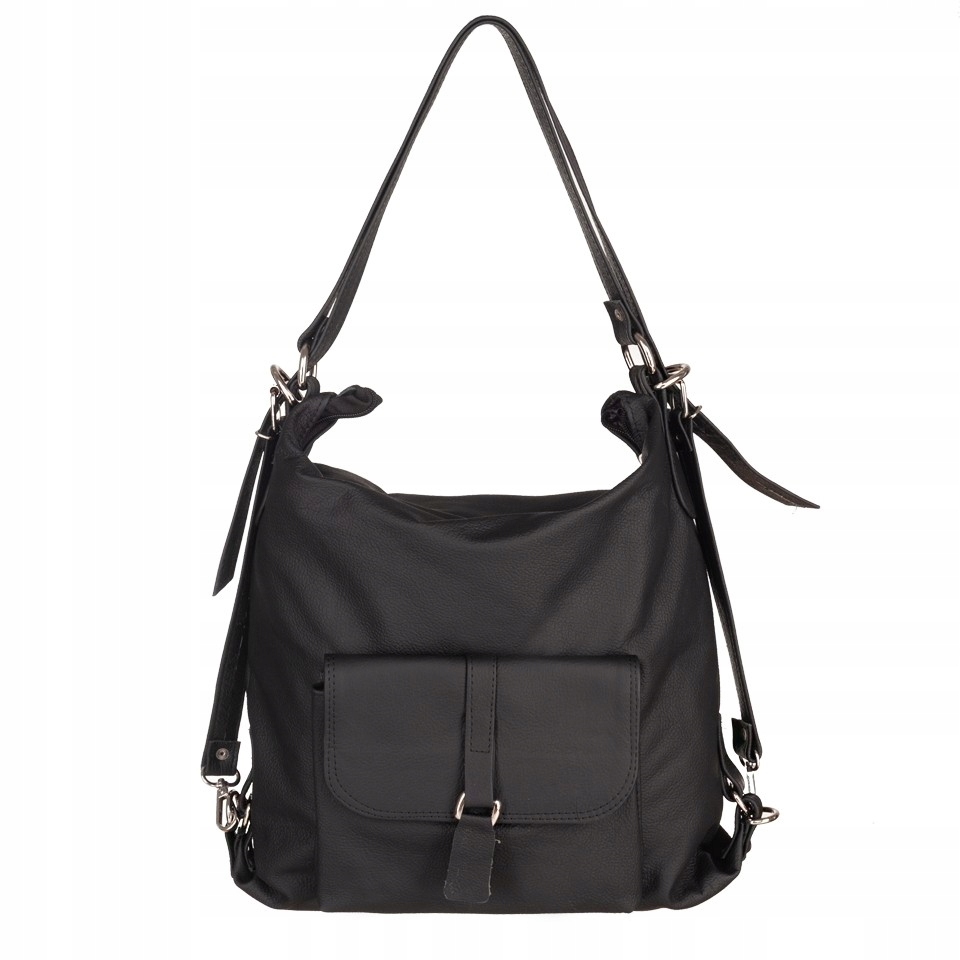 Czarna Torebka Skórzana Plecak 2w1 Torba Skóra Naturalna worek miękka skóra