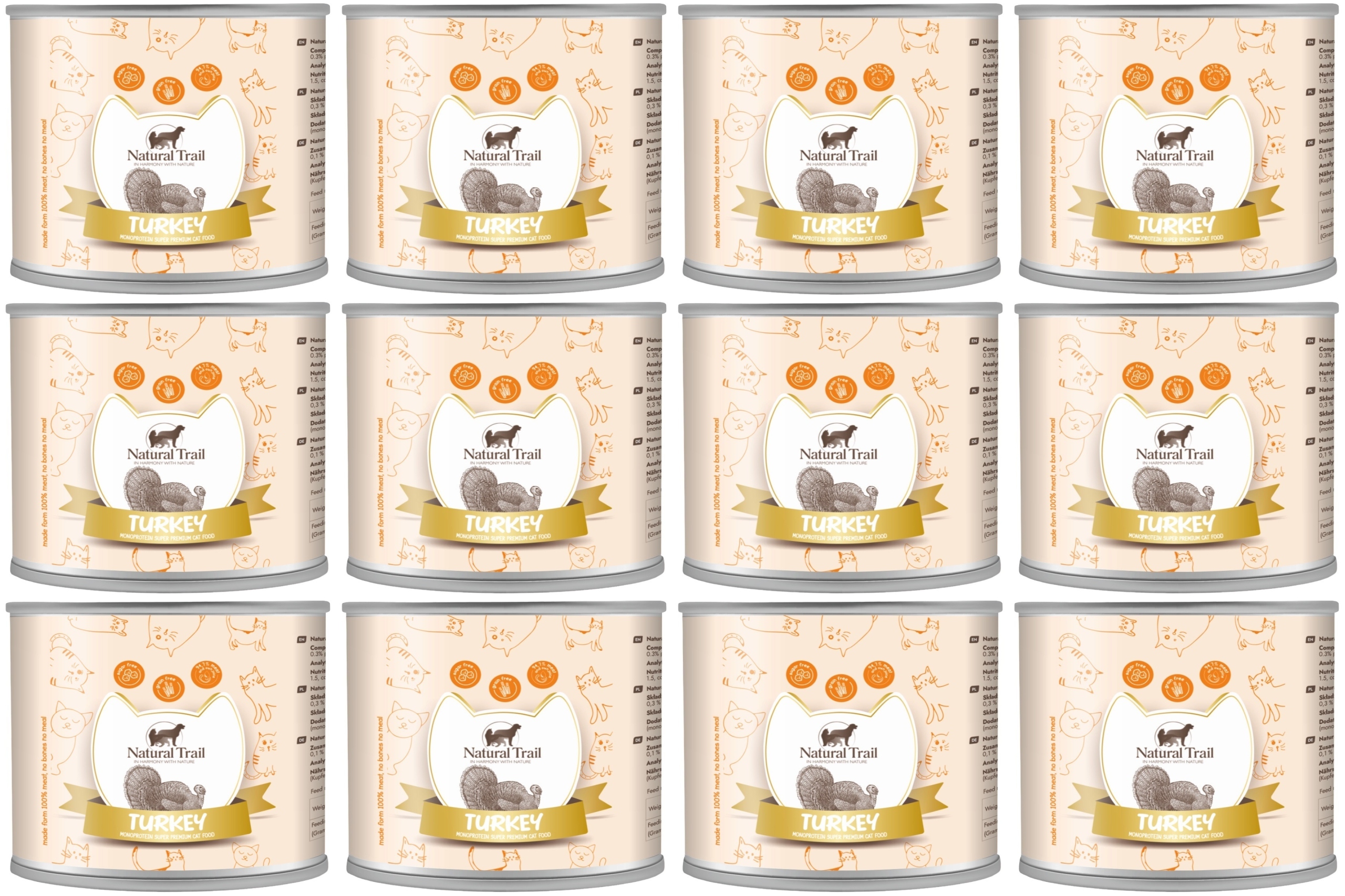 Levně Natural Trail Cat Monoprotein krůtí 12 x 185 g