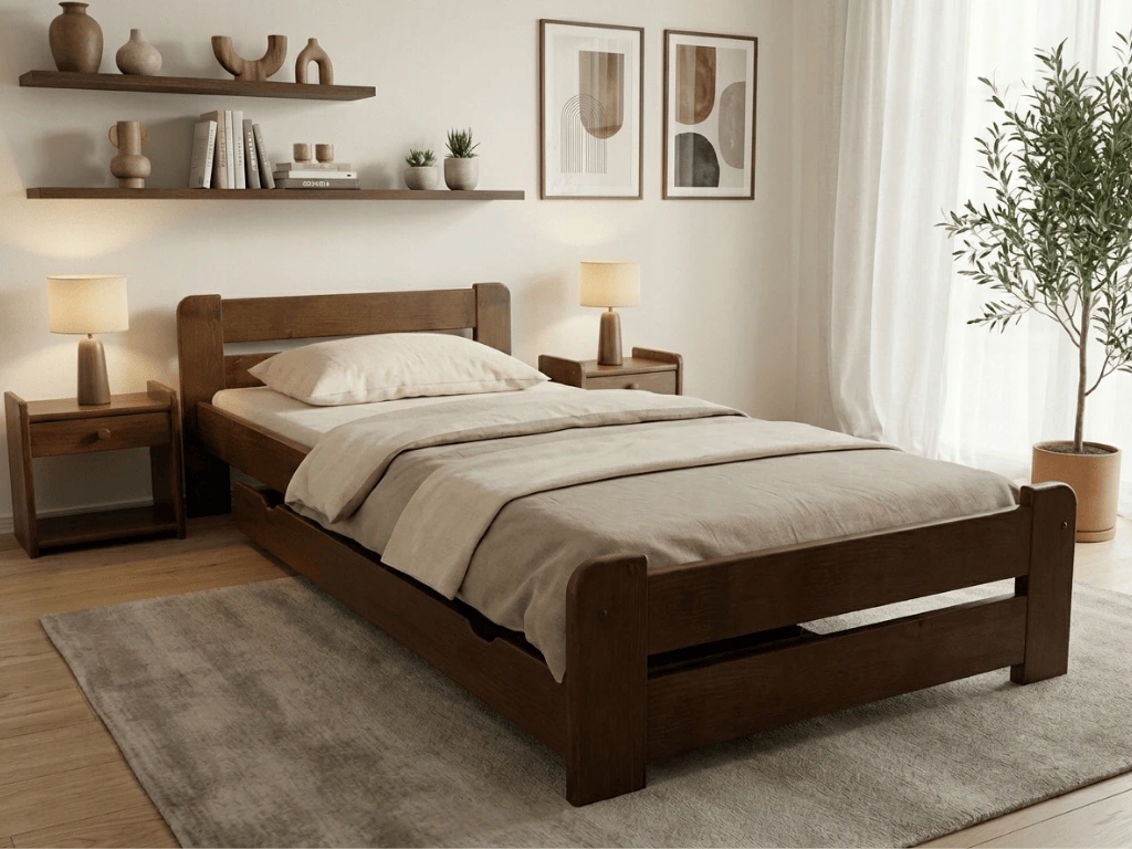 Postel Laura 90×200 cm, dub bez roštu, matr. Somnia 18 cm