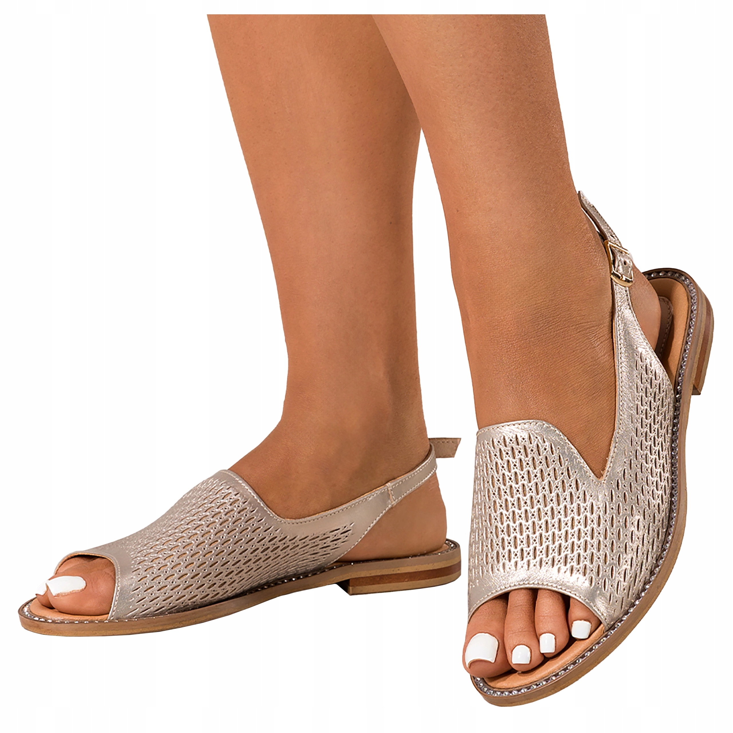 Dámské kožené Sandály ažurové, pohodlné, Polský výrobek, velikost 39