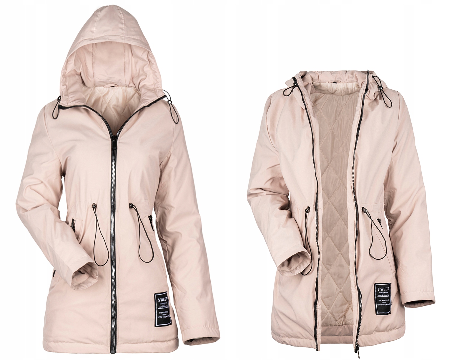 KURTKA PRZEJŚCIOWA TALIOWANA LEKKA WIOSENNA JESIENNA PARKA Z KAPTUREM S Rozmiar S