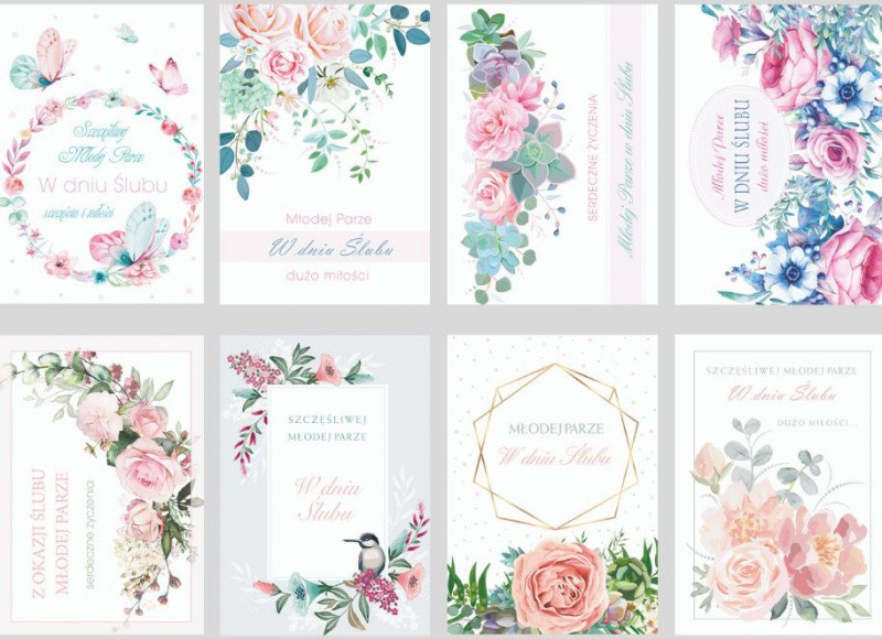KARTKA ŚLUBNA W DNIU ŚLUBU Z KWIATAMI ELEGANCKA