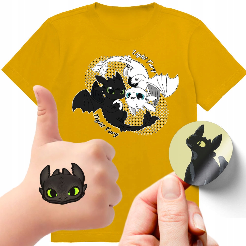 ZESTAW 3W1 KOSZULKA DLA DZIECI TATUAŻE NAKLEJKI JAK WYTRESOWAĆ SMOKA 104