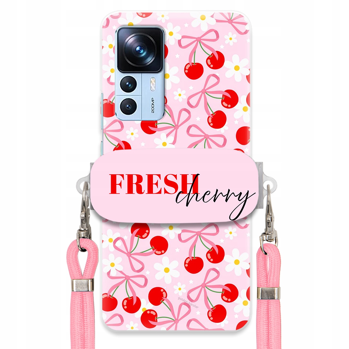 Puzdro pre Xiaomi 12T Pro Case držiak na šnúrku Ružový Fresh Cherry Kokardy