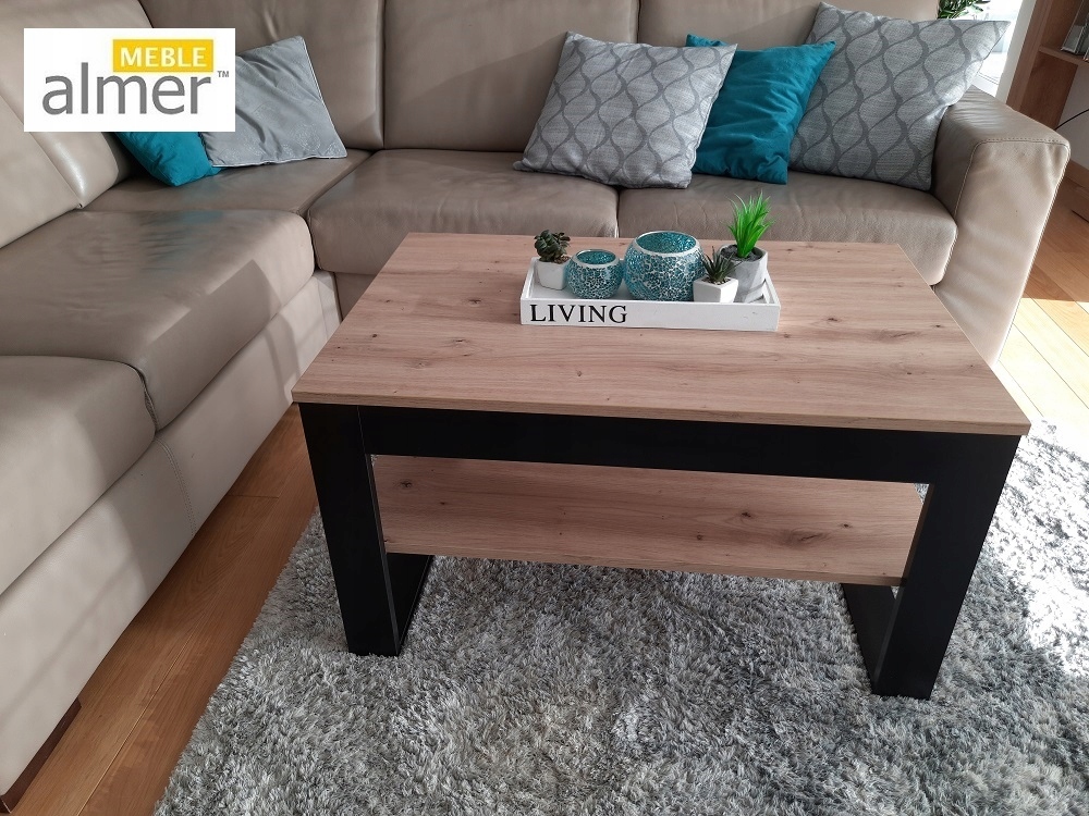 Stolik Kawowy Ława K3 retro loft dąb sonoma czarny Wysokość krzesła 1 cm