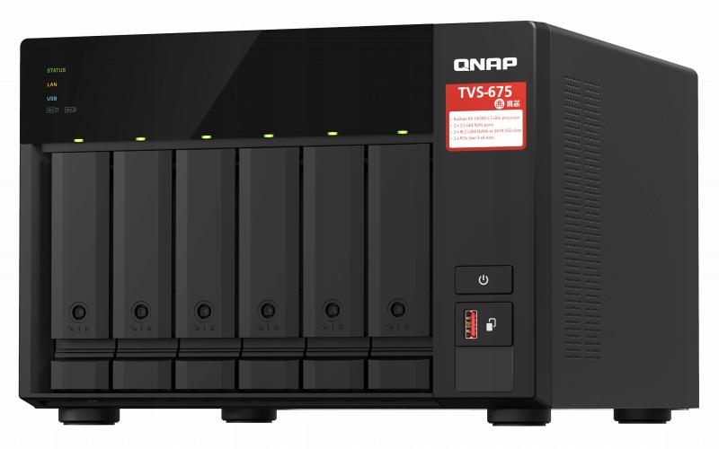 Qnap TVS-675-8G 6-pozicový Nas server, ZhaoXin KX-U6580 2,5GHz, 8GB Ram,