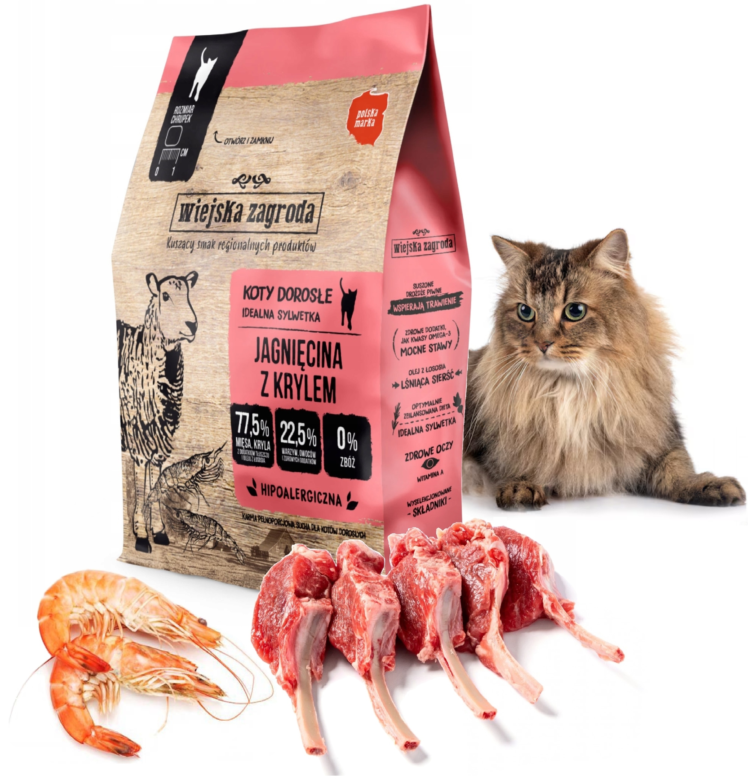 Wiejska Zagroda Jagnięcina z Krylem 5 kg karma dla Kotów sterylizowanych