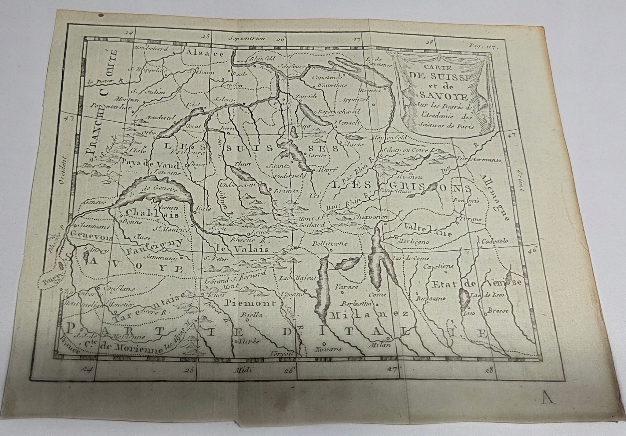 Mapa Szwajcarii i Sabaudii Buffier 1775 r