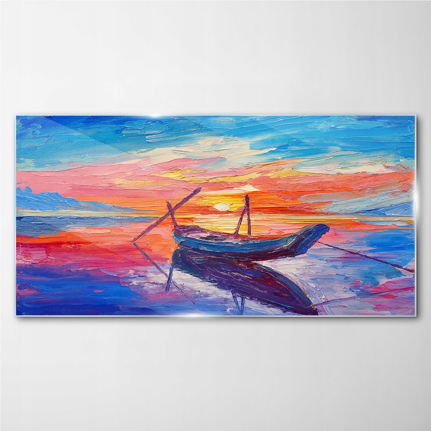 

Foto-obraz szklany Łódź zachód słońca 140x70 cm