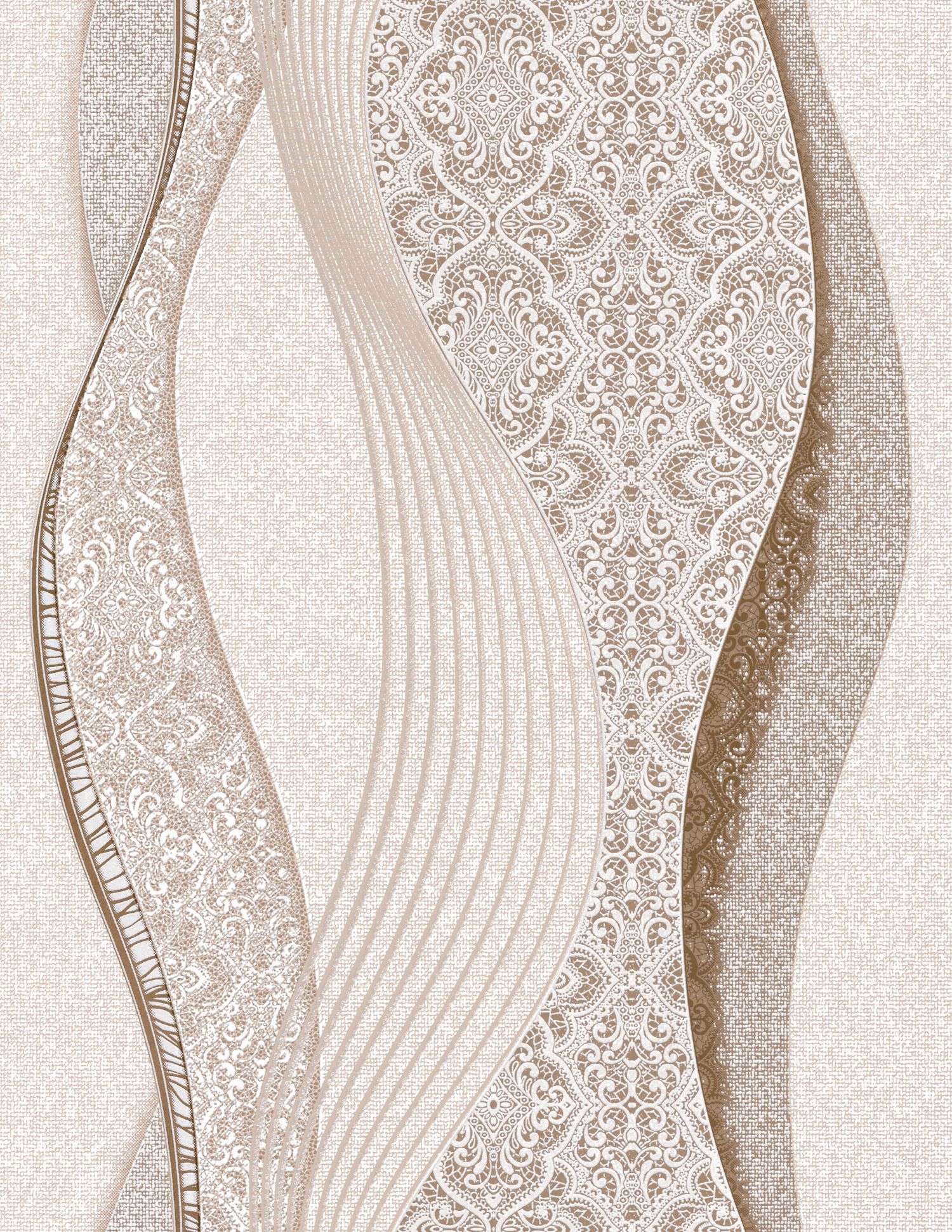 TAPETA WINYLOWA FIZELINA FALE BROKAT BEŻ BRĄZ ZŁOTO 3D 1615-62