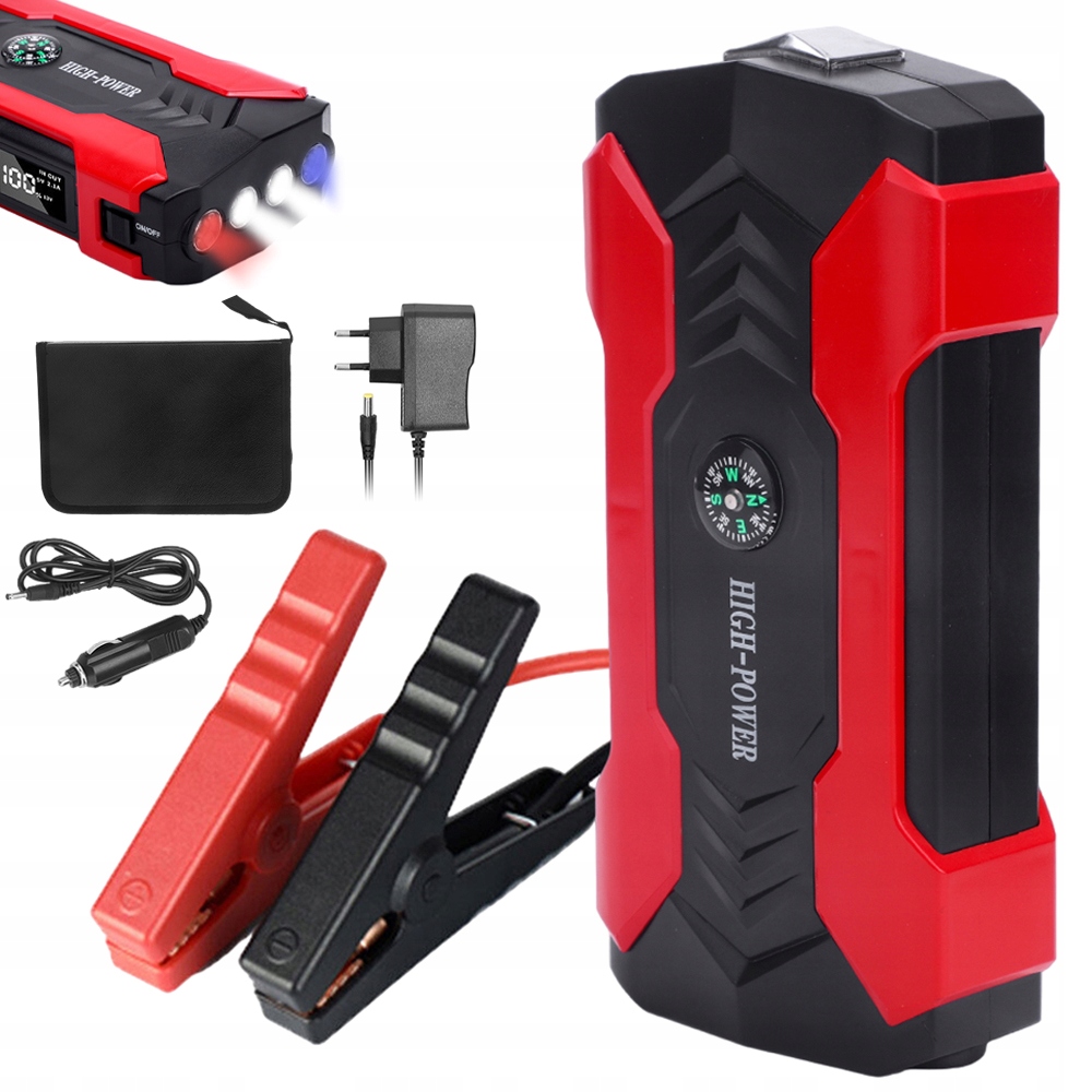 Jump Startér Startování Motoru Powerbank Kompas Přenosné Kabely S Led Světlem