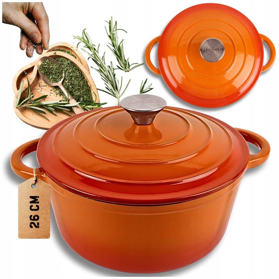 Smaltovaný Hrniec Liatinový 26 cm 5 L Hage Orange
