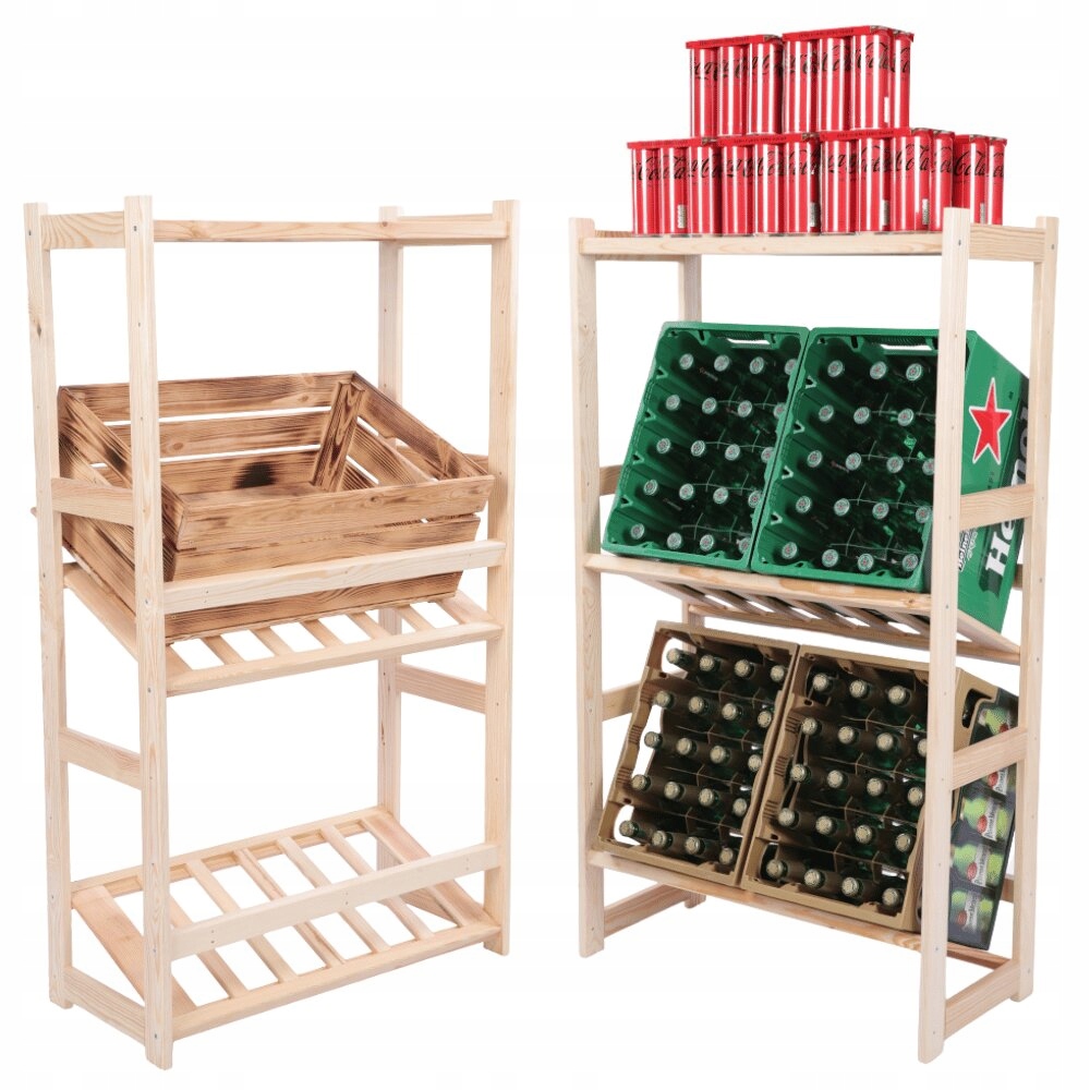 Dřevěný regál na krabice do spíže, stojan na víno Stabilní, 124,2 cm, Eko