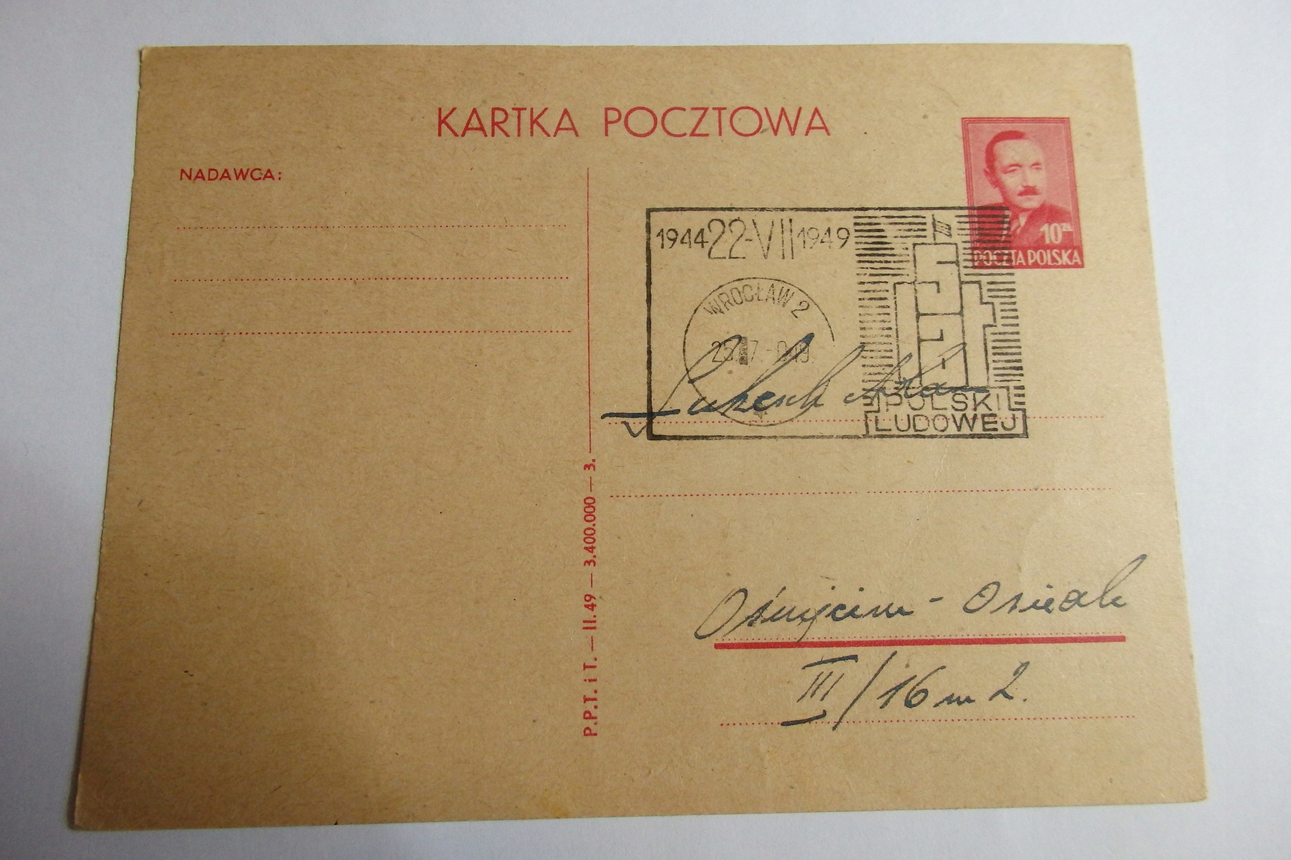 Stara korespondencja, kas. Wrocław 1949r. A5931