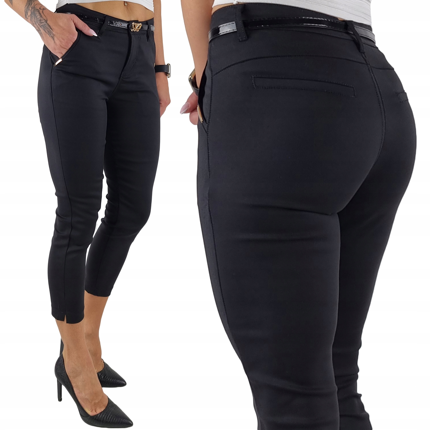 M.Sara spodnie damskie cygaretki 7/8 czarny rozmiar 46