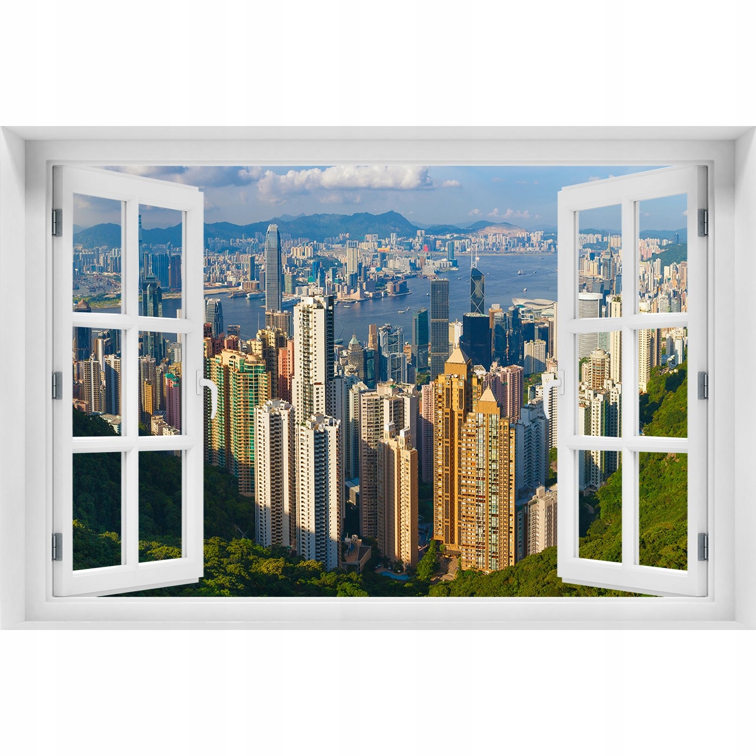 

Naklejka na ścianę 3D Okno Hongkong panorama