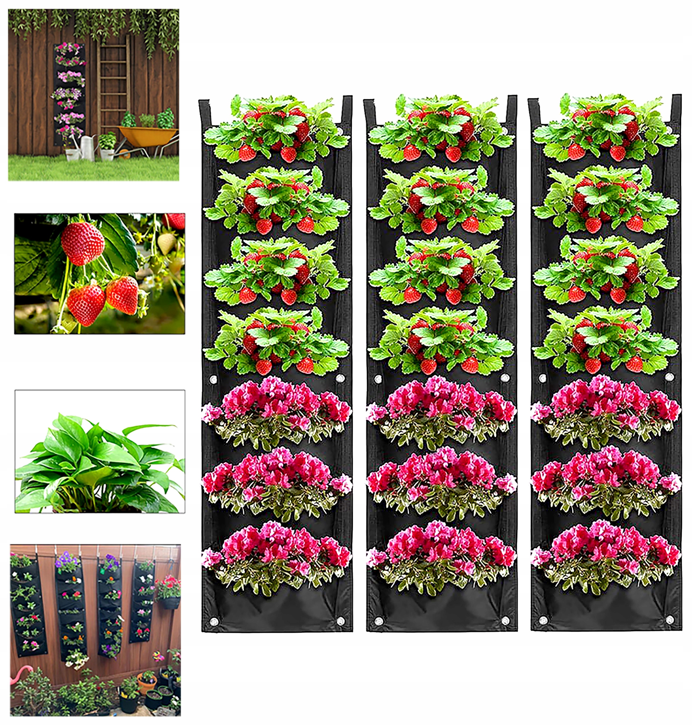 3x Doniczka Na Kwiaty Na Truskawki 7 Kieszeni Torba Wisząca Duża Na Balkon