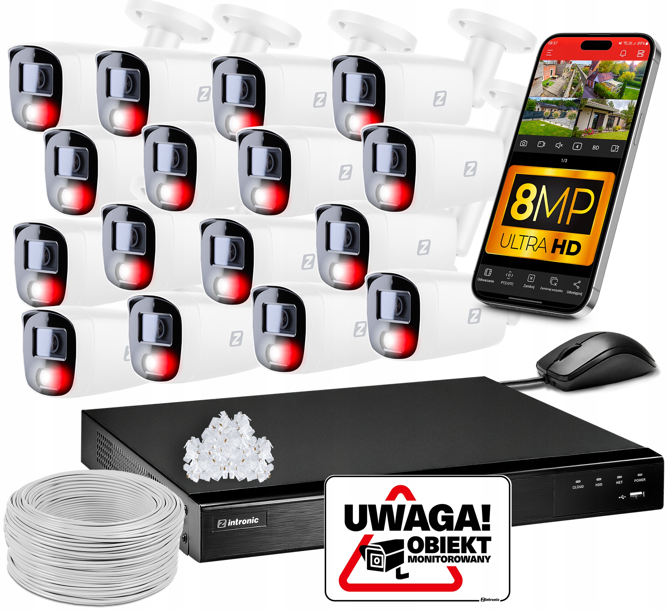 Sada pro monitorování 16 kamer 4K 8MPx Ip Poe Audio Detekce Bez Disku