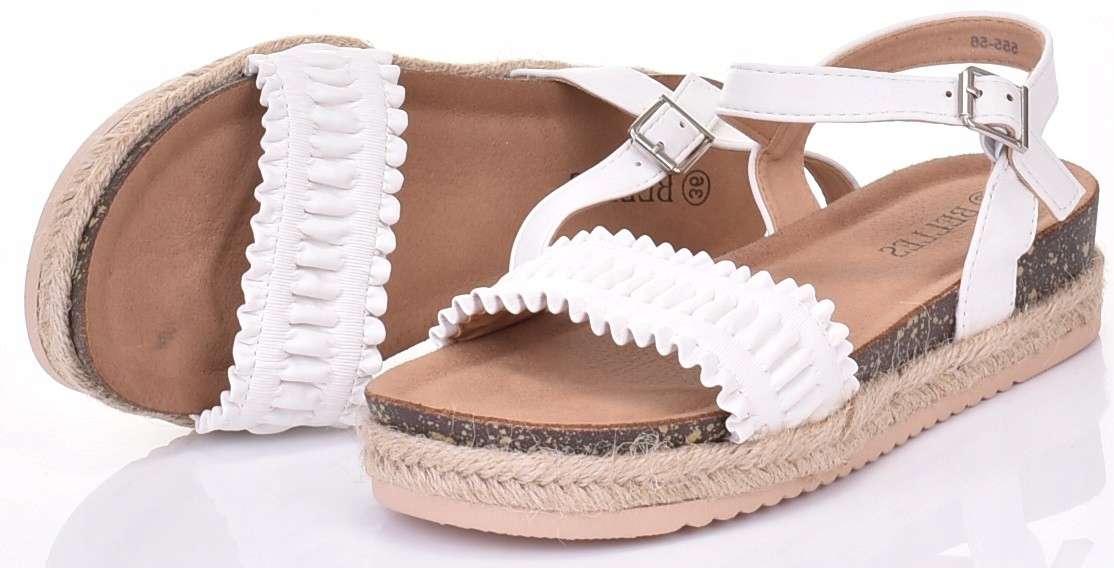 MODNE DAMSKIE SANDAŁY NA PLATFORMIE SKÓRZANE ESPADRYLE BIAŁE Materiał wkładki inny