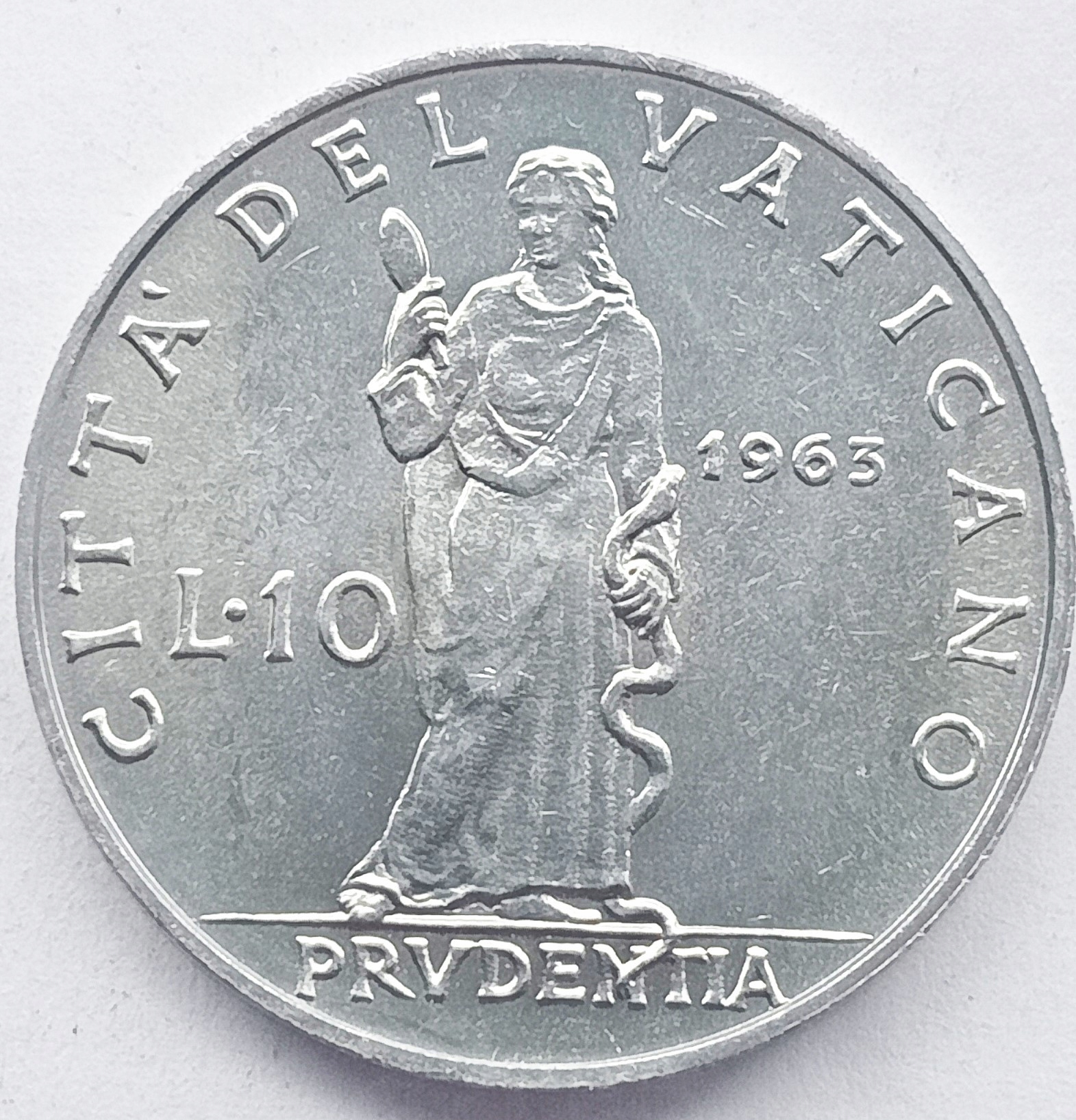 Watykan 10 Lirów 1963 Znakomity (XF)