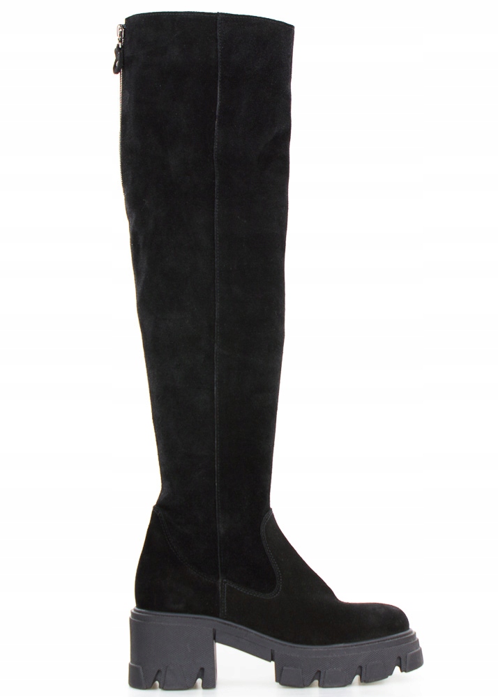 Černé Kozačky Na Vysoké Kožené Platformě, Velikost 38