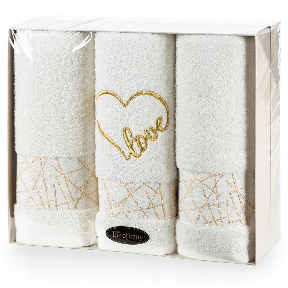 Sada ručníků Nika 2 ks 50x90 70x140 Love krémový dárkový set