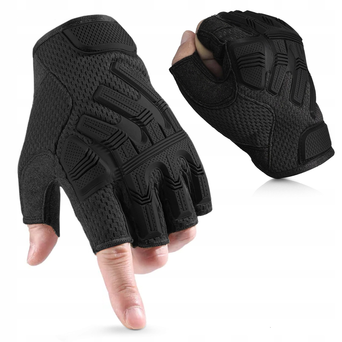 Rękawice Taktyczne Bez Palców Survival Bojowe Wojskowe Czarne L