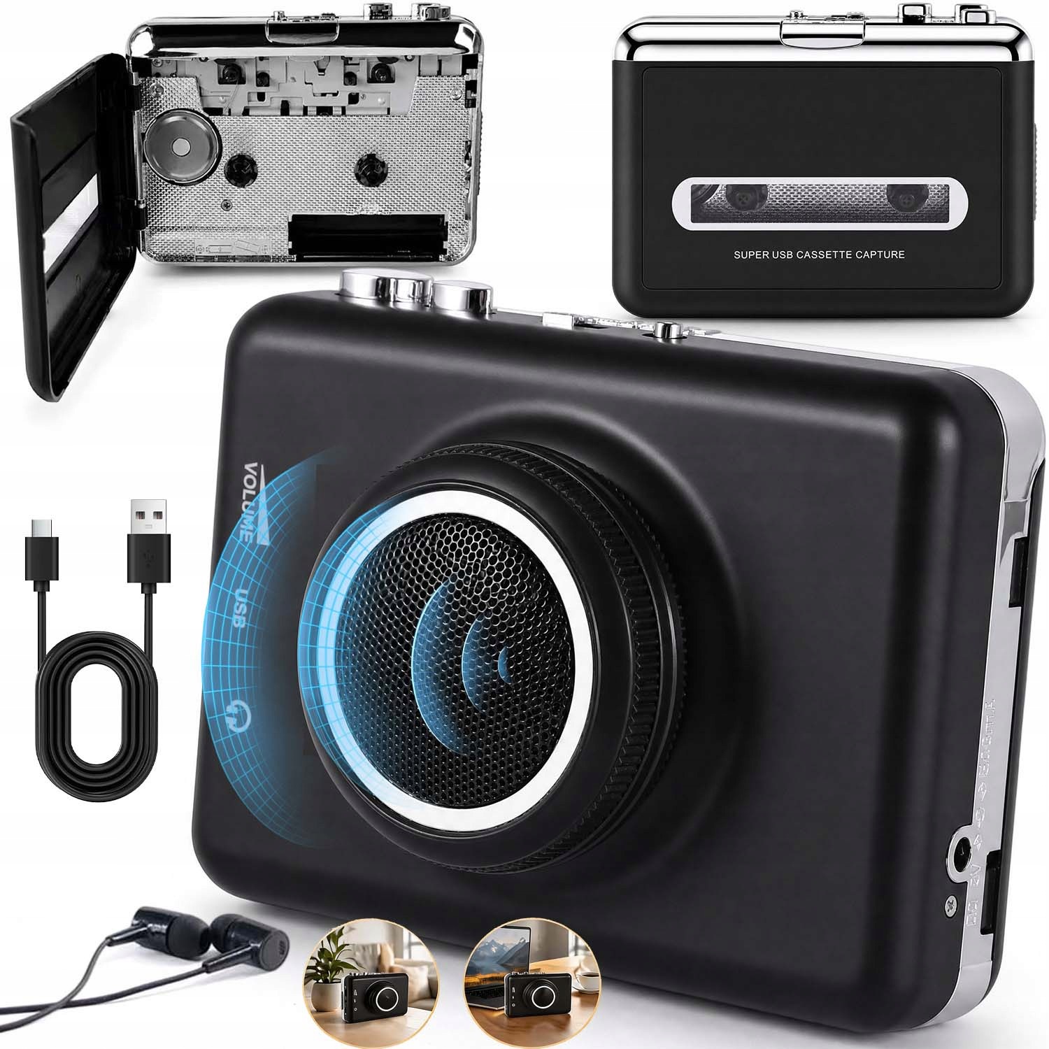 Přenosný Kazetový Bluetooth Audio Přehrávač Akumulátor Usb Na MP3