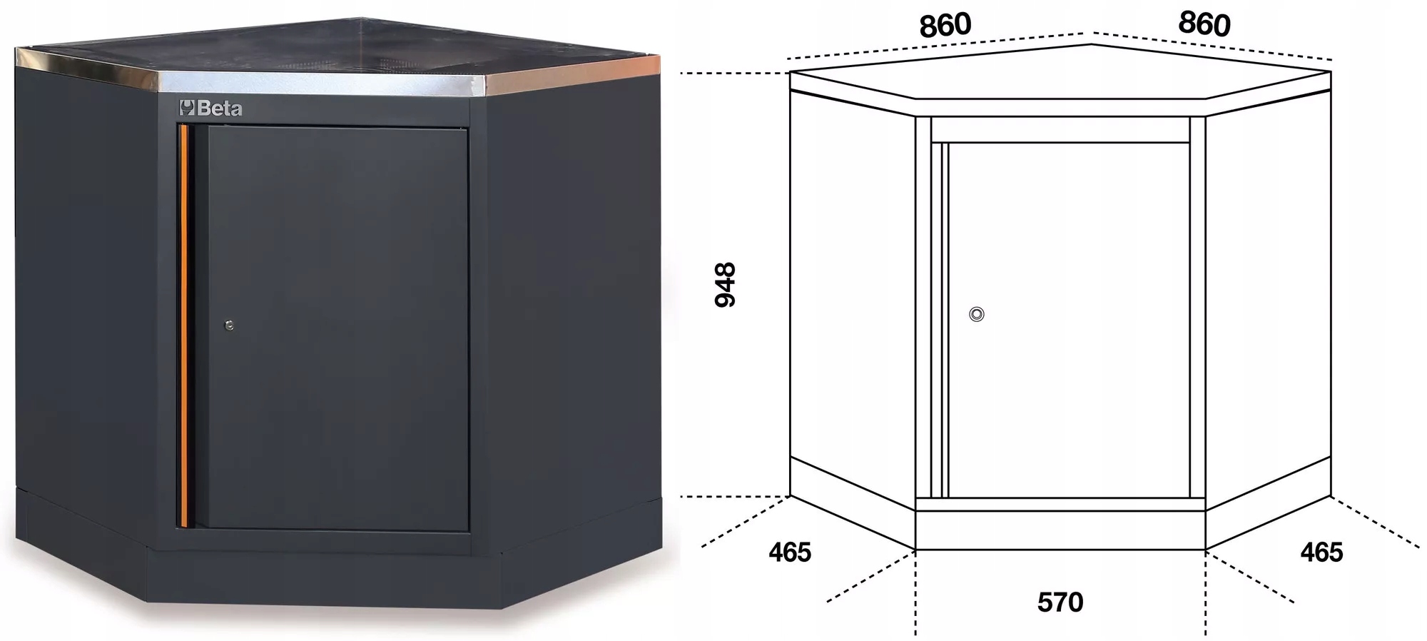 Moduł narożny ze stalowym blatem system C45PRO Beta 4500/C45PRO/CAI/X Marka Beta