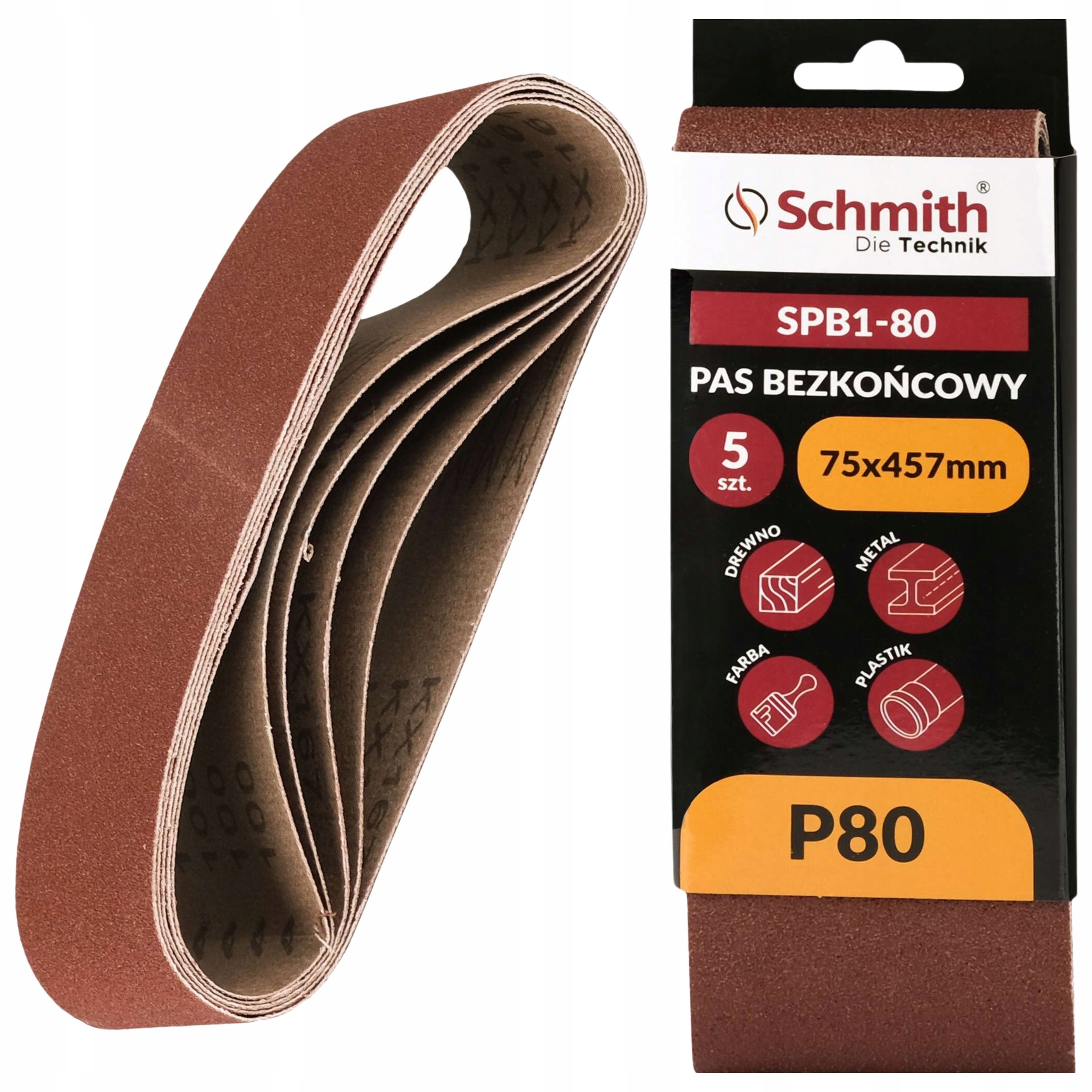 Pas Bezkońcowy Taśma Papier Ścierny P80 75x457mm 5szt. Schmith