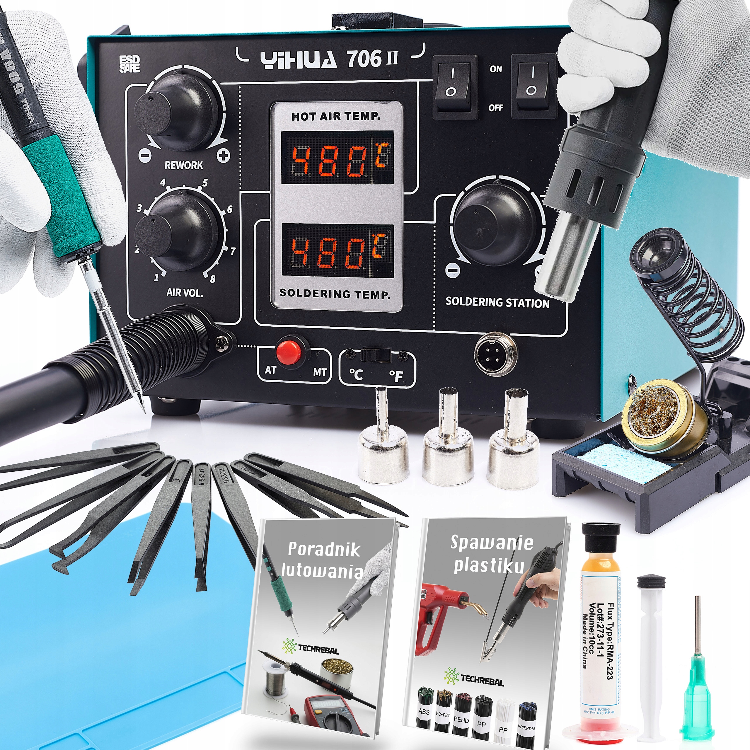 Pájecí Stanice 2V1 Hot Air Yihua 706 II Na Hroty T12 C245 Podložka Pinzeta