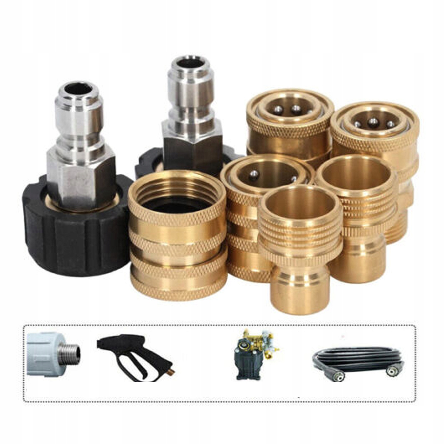 8SZT ZESTAW ADAPTERÓW DO MYJKI CIŚNIENIOWEJ 3/8 CALA SZYBKOZŁĄCZE M22-14MM