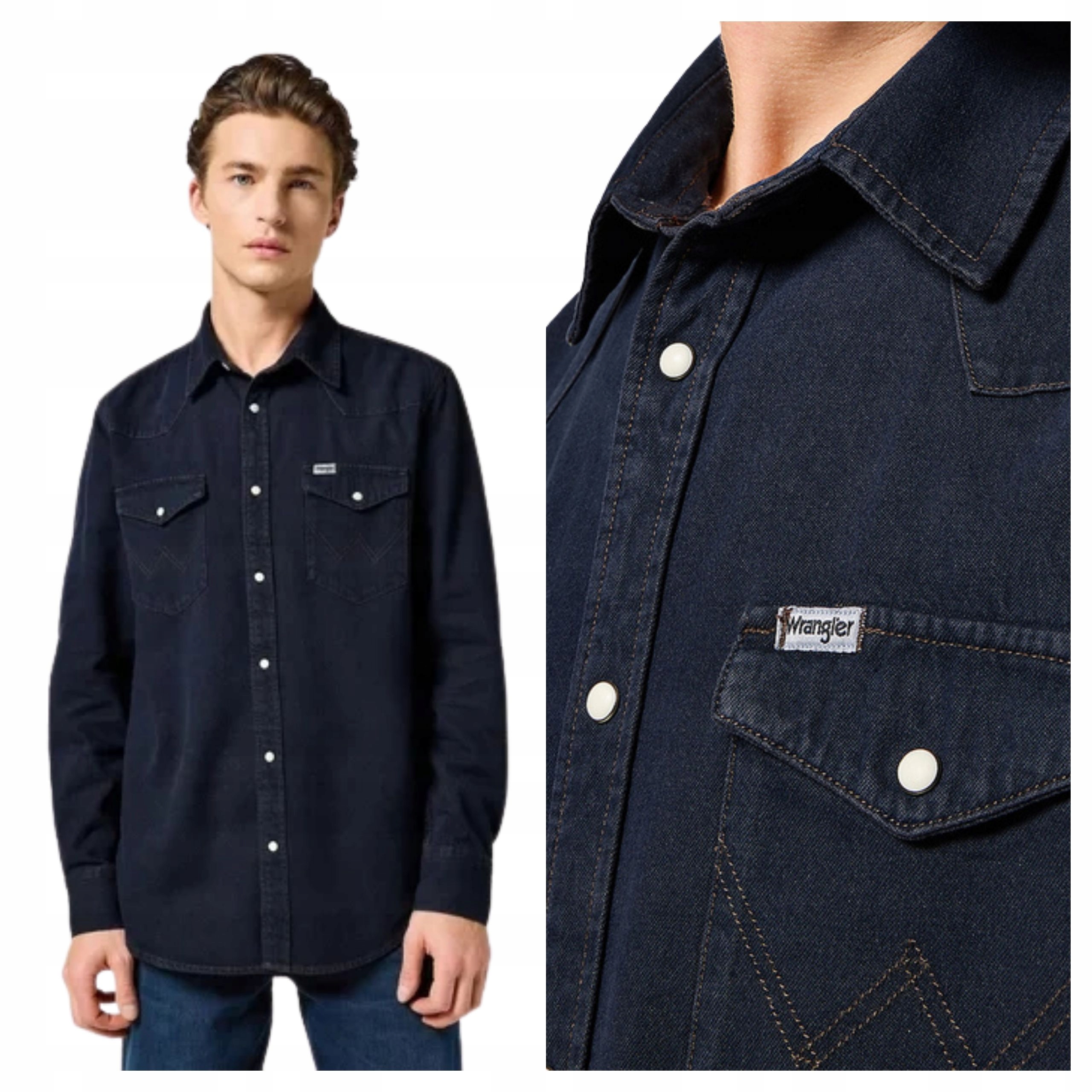 Pánská košile Wrangler Western Jeansová Modrá Klasická L