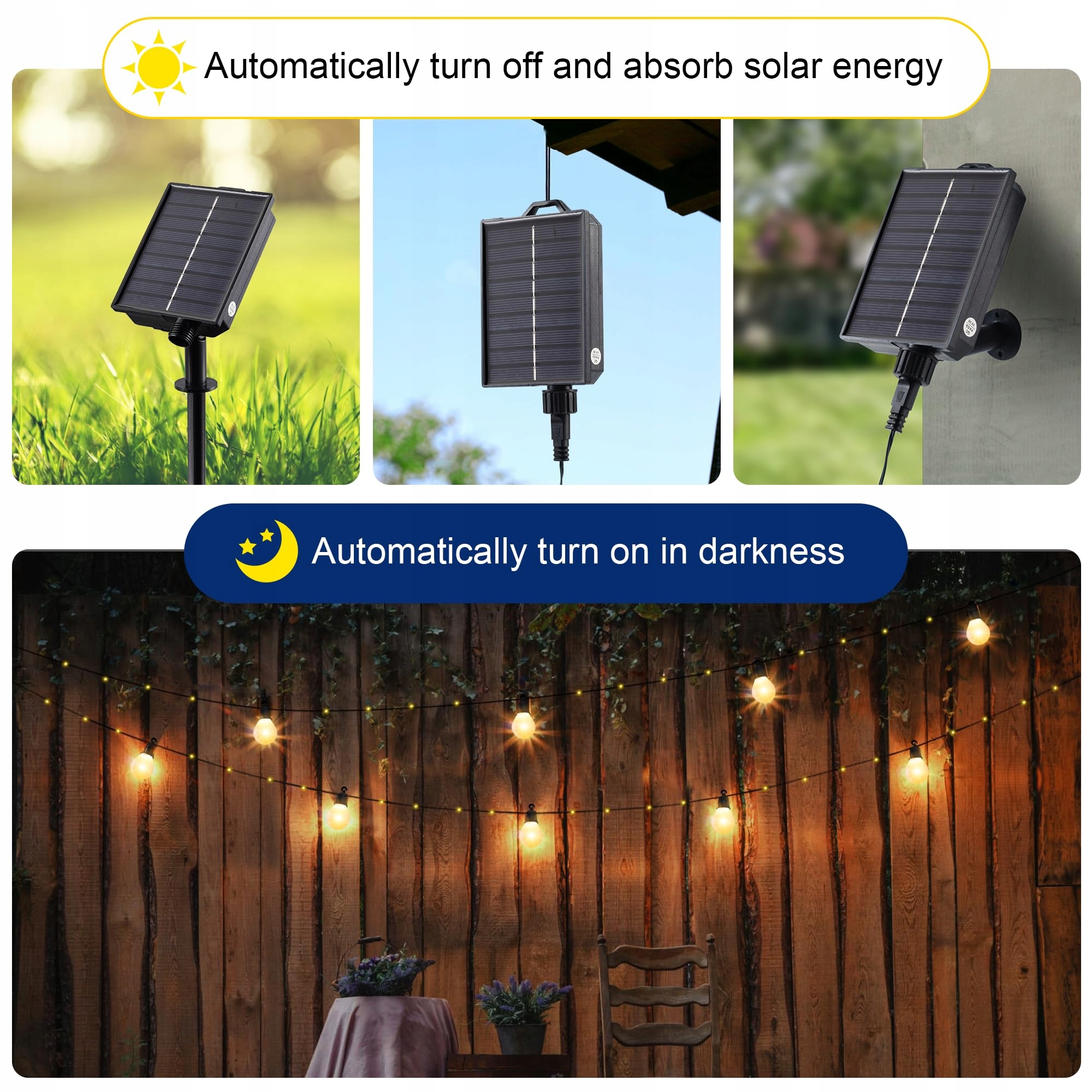 TACOBEY Solarna Girlanda 10M 100 LED Zewnętrzna Ciepła Biała — miniatura 4
