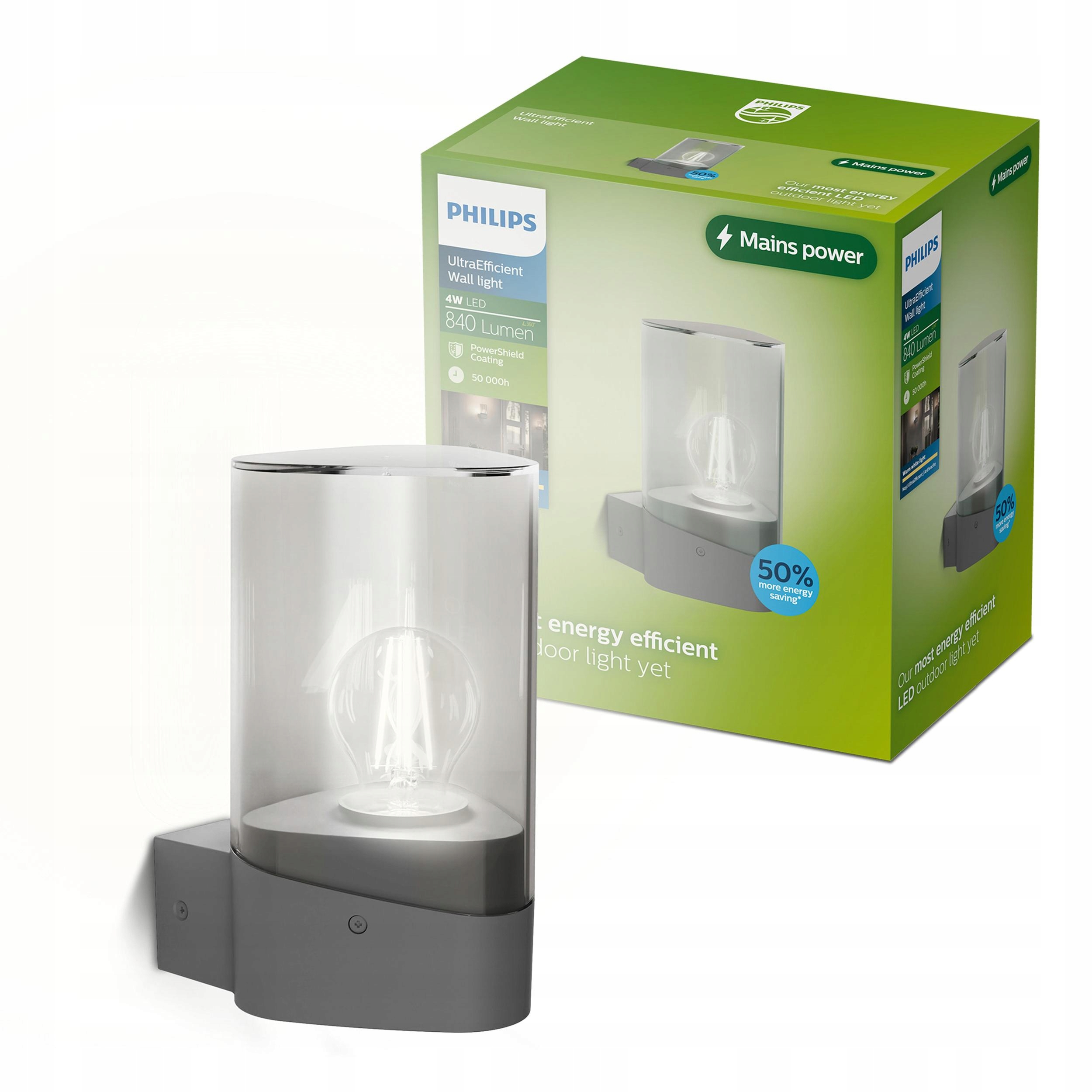 Vonkajšie záhradné nástenné svietidlo E27 Led 4W 840lm 2700K IP44 Nayl Philips