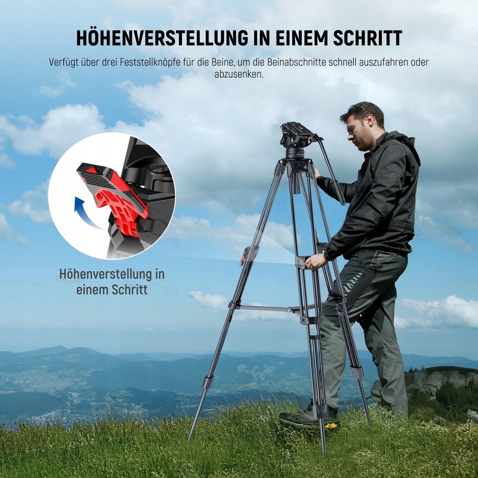 NEEWER Statyw Video Kamera 76" Aluminiowy z Głowicą Fluidową DSLR Camcorder — miniatura 3