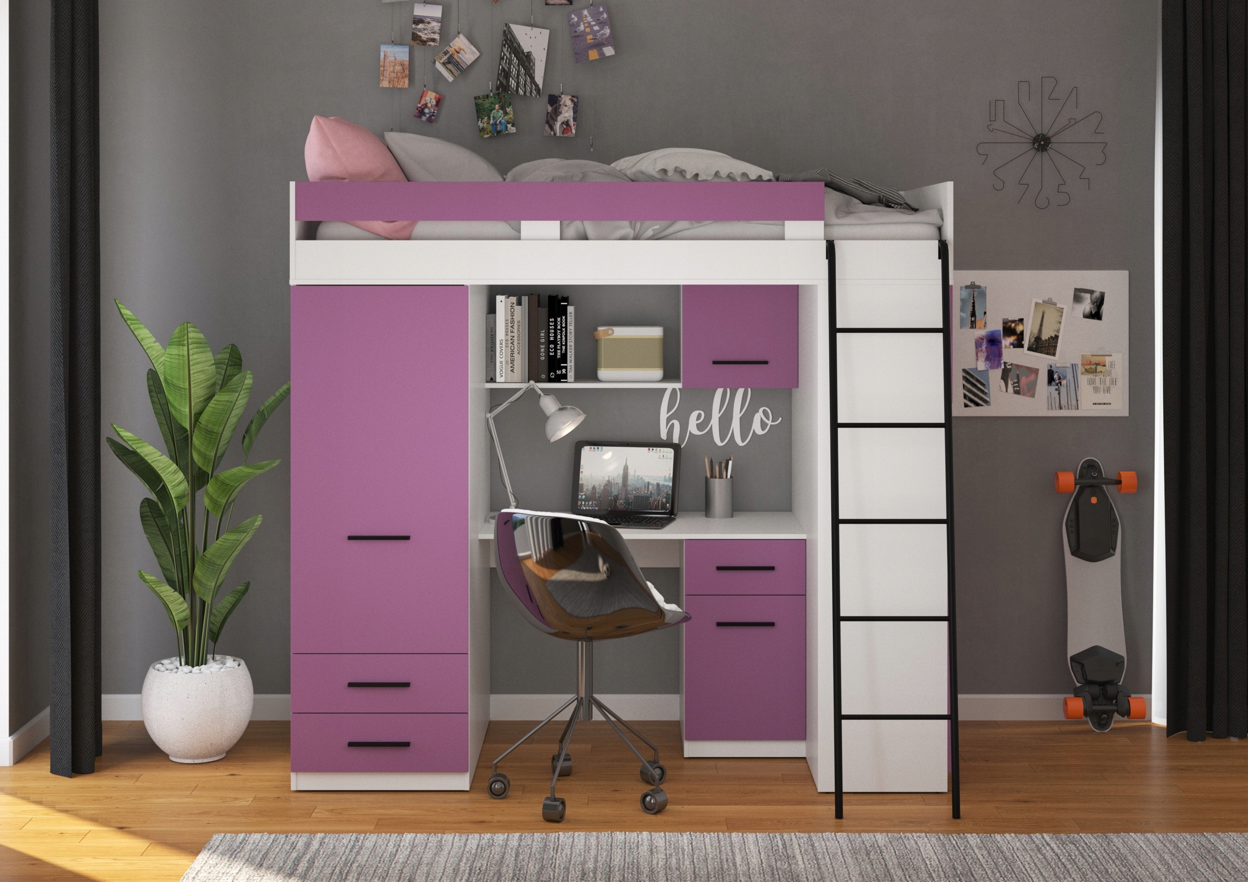 VELVE P antresola bez mat. biały / lawenda