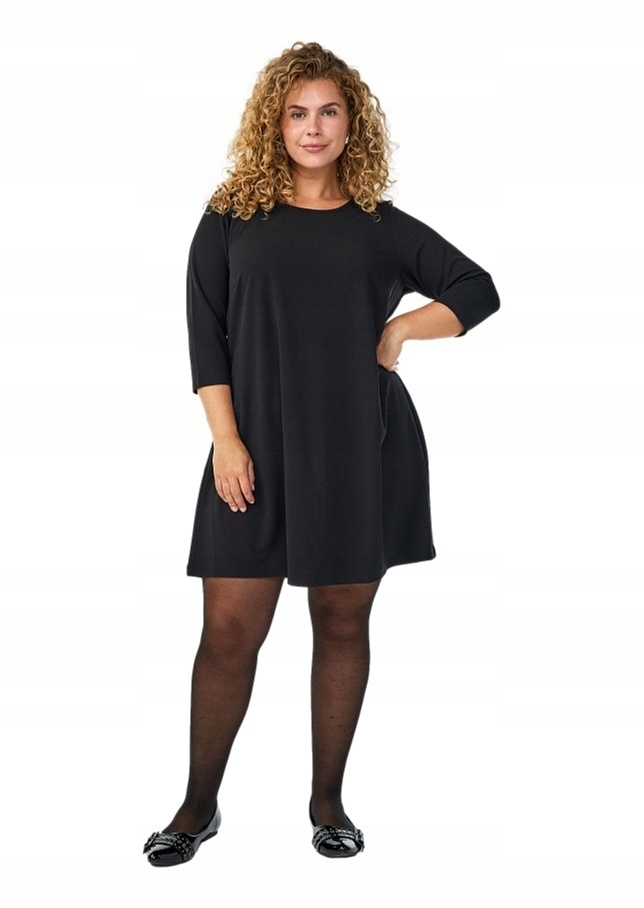 Tunika Plus Sizezizzi Krátká Černá Trapézová Šaty 007F 52